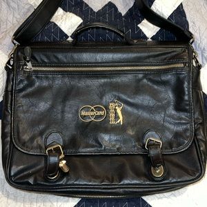 Vintage PGA Tour Golf black leather messenger bag briefcase